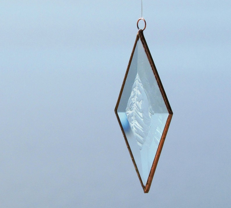 Clear and Copper Frosty Diamond Shaped Beveled Stained Glass Suncatcher Ornament Made in Canada image 4