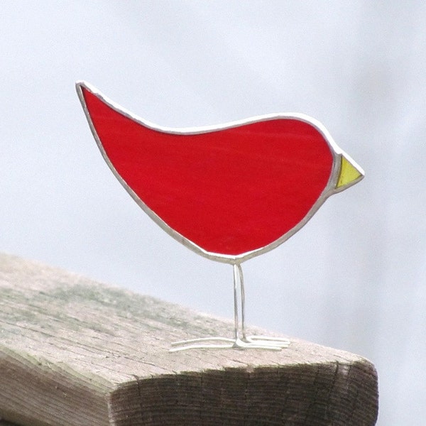 Red Stained Glass Bird Suncatcher Standing Chick Ornament Christmas Decor