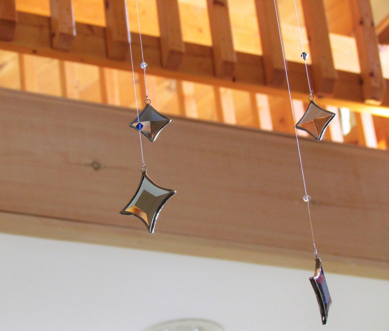 All Stars Hanging Mobile Blue, Gray Grey and Clear Glass Crystal and Silver Colors Made in Canada image 2