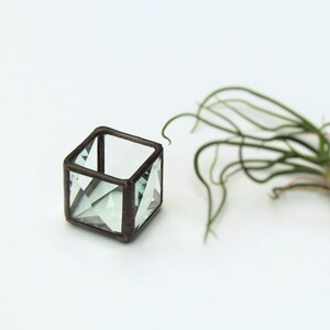 Mini Air Plant Holder Clear Stained Glass Terrarium Cubed Glass Box Planter image 2