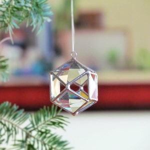 Christmas Ball Tree Decoration Clear Glass Crystal Geometric Holiday Ornament Modern 3D Stained Glass Globe Suncatcher image 3