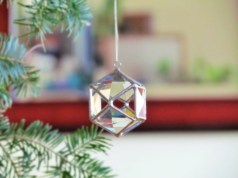 Christmas Ball Tree Decoration Clear Glass Crystal Geometric Holiday Ornament Modern 3D Stained Glass Globe Suncatcher image 3