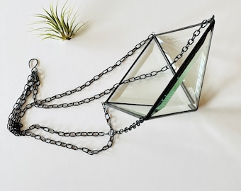 Hanging Air Plant Holder - Large Faceted Stained Glass Hanging Terrarium - Great for Tillandsia Xerographica, Caput Medusae - Made in Canada