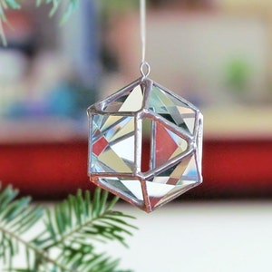 Stained Glass Christmas Ball Ornament: Geometric Crystal Suncatcher