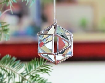 Christmas Ball Tree Decoration Clear Glass Crystal Geometric Holiday Ornament Modern 3D Stained Glass Globe Suncatcher