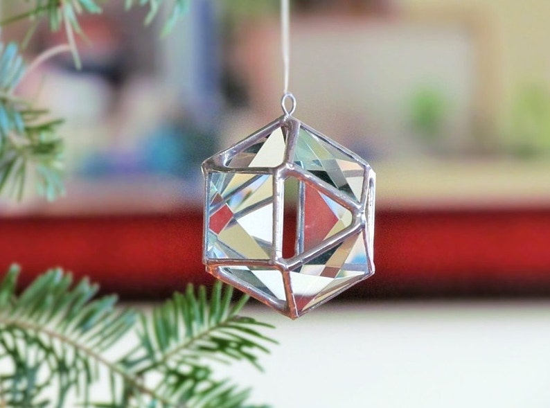 Christmas Ball Tree Decoration Clear Glass Crystal Geometric Holiday Ornament Modern 3D Stained Glass Globe Suncatcher image 1