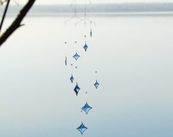 Blue All Stars Hanging Mobile Clear Glass Crystal and Silver Colors