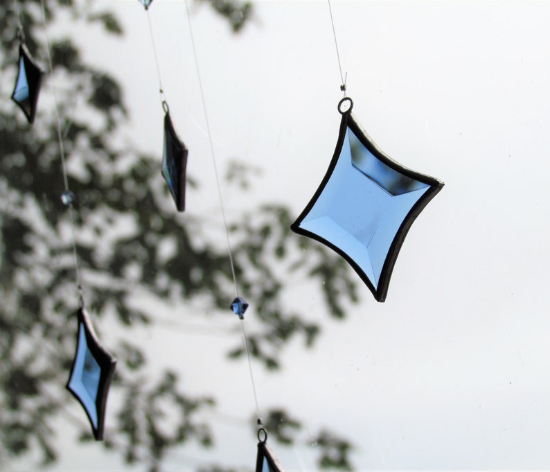 Blue All Stars Hanging Mobile Clear Glass Crystal and Silver Colors image 4