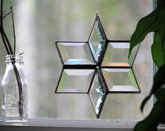 3D Clear Geometric Stained Glass Star Ornament Suncatcher