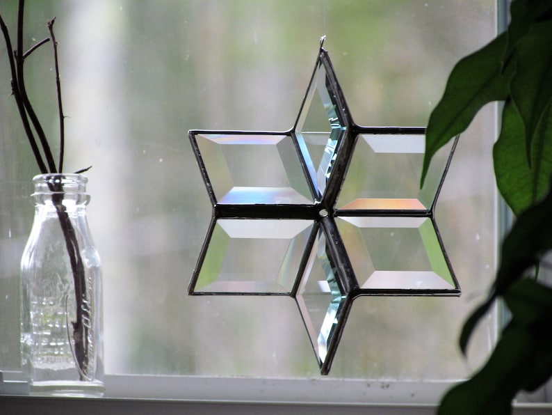 3D Clear Geometric Stained Glass Star Ornament Suncatcher image 1