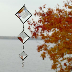 Mobile String of Clear Textured Glass Bevels and Beads Stained Glass Suncatcher Indoor Outdoor Decor Handmade in Canada