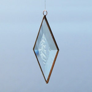 Clear and Copper Frosty Diamond Shaped Beveled Stained Glass Suncatcher Ornament Made in Canada image 5