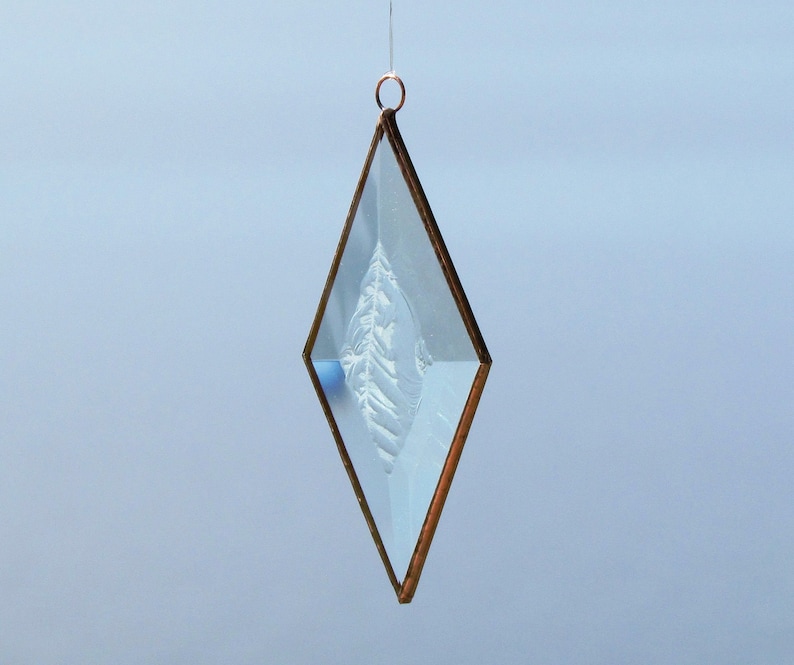 Clear and Copper Frosty Diamond Shaped Beveled Stained Glass Suncatcher Ornament Made in Canada image 5