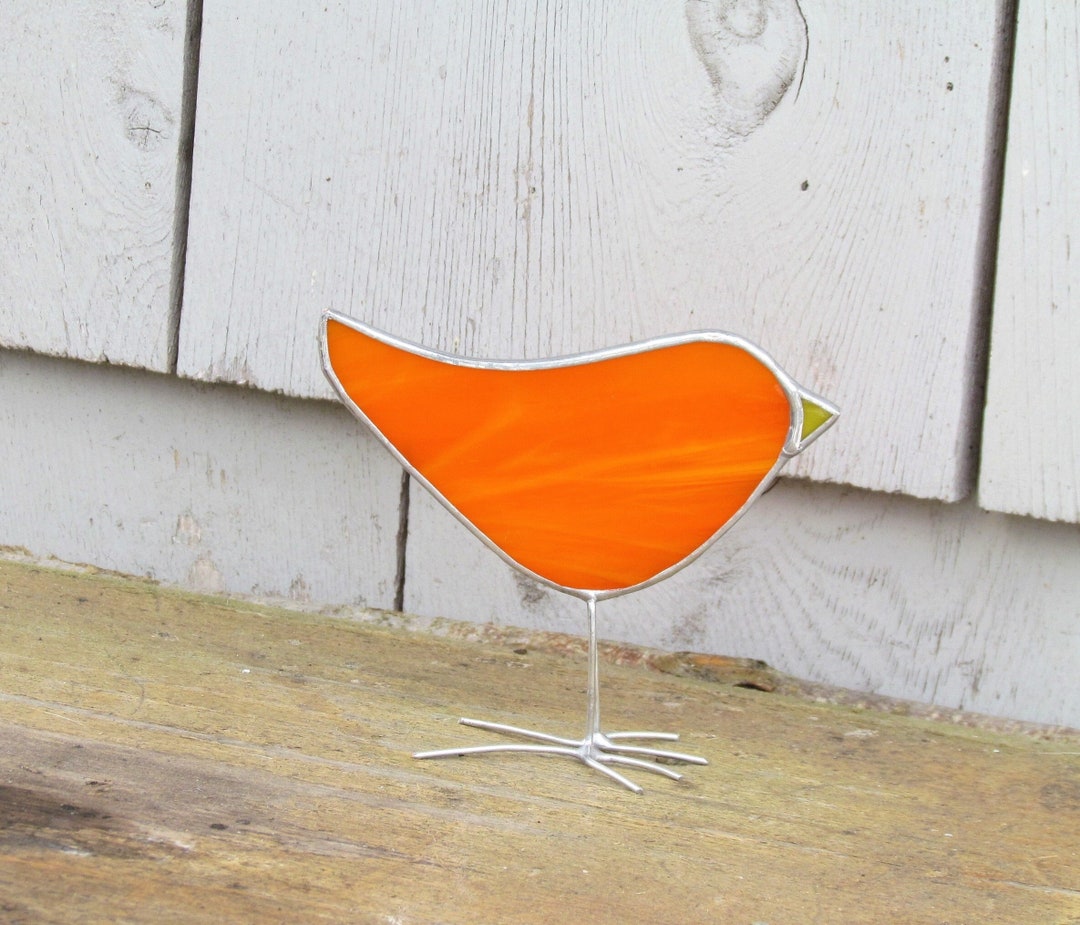 Orange Stained Glass Bird Suncatcher Fun Canadian Folk Art Ornament