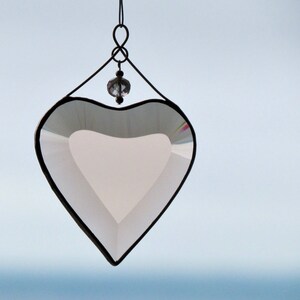 Peach Champagne Beveled Glass Heart Suncatcher Ornament with Beads and a Copper Line image 8