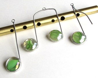 Three Glass Musical Notes Green and Silver Suncatcher Ornaments