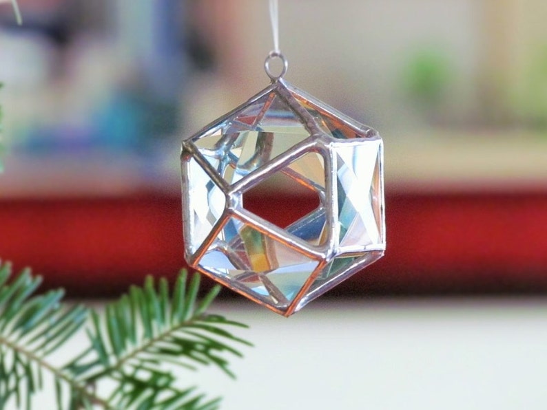 Christmas Ball Tree Decoration Clear Glass Crystal Geometric Holiday Ornament Modern 3D Stained Glass Globe Suncatcher image 4