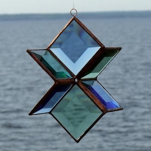 Blue and Green Beveled Glass Star Sculpture Indoor Outdoor Garden Art image 1