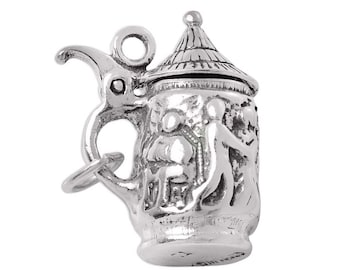 Movable German Beer Stein Sterling Silver Charm, 3D Oktoberfest Mug Pendant