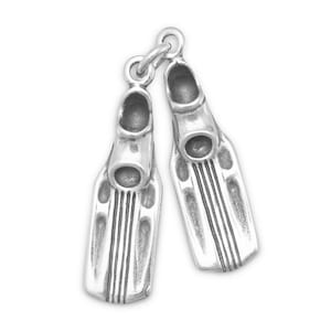 Par badfenor 3D Sterling Silver Berlock, Dykarfenor Hänge, Sommarstrandsmycken