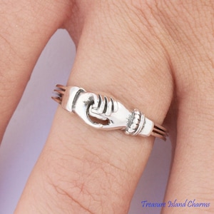 Claddagh Gimmel 925 Sterling Silver Ring, Heart in Hands Gimmal Ring Opens, 3-Band Love Friendship Betrothal Ring, Loyalty Ring