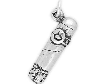 Cigar 3D 925 Solid Sterling Silver Charm for Bracelet, Smoker Pendant for Necklace