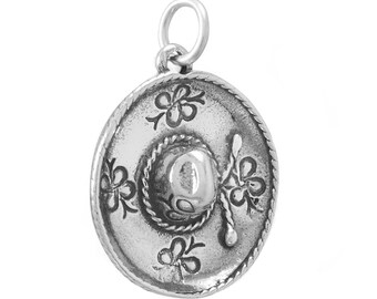 Mexican Sombrero Hat Charm, Mexico 3D 925 Sterling Silver Pendant, Travel Jewelry