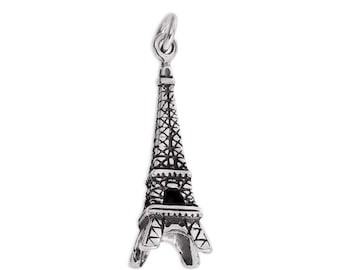Eiffel Tower 3D 925 Sterling Silver Charm for Bracelet, Paris France Pendant, Travel Jewelry