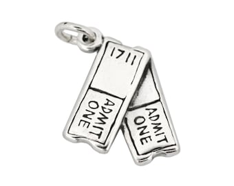 Colgante de plata de ley 925 con forma de entradas de cine para dos personas en 3D, colgante de entrada a concierto.