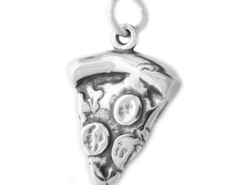 Ciondolo 3D in argento sterling a forma di fetta di pizza al pepperoni per bracciale, ciondolo con cibo italiano per collana