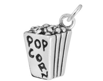Colgante 3D de cubo de palomitas de maíz, plata de ley 925, estilo cine
