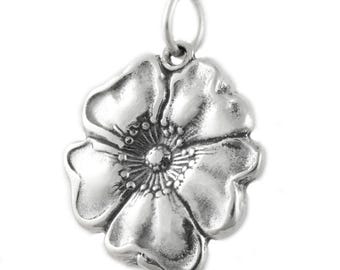 Ciondolo a forma di fiore di papavero in argento sterling 925 per bracciale, ciondolo floreale per collana