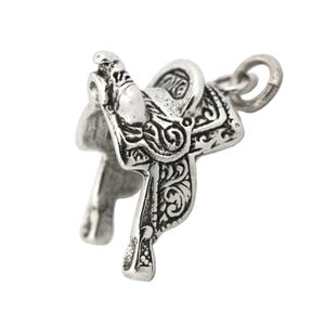 Horse Saddle 3D 925 Solid Sterling Silver Charm for Bracelet, Western Cowboy Rodeo Pendant for Necklace, Horse Riding Equestrian Jewelry