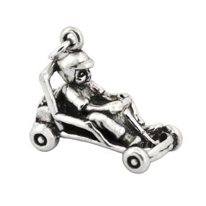 Go-Kart Rennwagen Karting 3D 925 Sterling Silber Anhänger für Armband, Go-Cart Racer Fahrzeug Silber Anhänger für Halskette