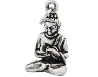 Gautama Siddhartha Buddha 3D Sterling Silver Charm, Buddhism Religious Pendant, East Asia Travel Jewelry