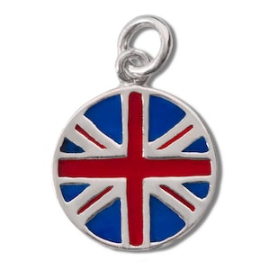 イギリス国旗エナメルスターリングシルバーチャーム、ユニオンジャックペンダント、トラベルジュエリー