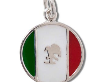Colgante de plata de ley 925 con la bandera mexicana esmaltada, ideal para viajes.