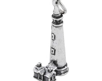 Currituck Strand Leuchtturm 3D Sterling Silber Charme, Outer Banks North Carolina Anhänger, nautischen Schmuck