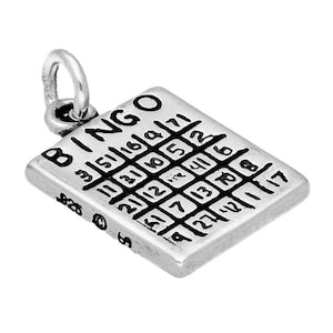 Carte de bingo avec breloque en argent sterling 925 recto-verso pour bracelet, pendentif en argent sterling pour soirée de jeux de société pour collier