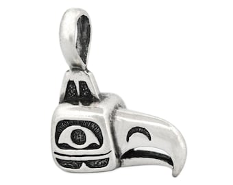 Sterling Silver Alaskan Eagle Head Pendant, Inuit Native Motif Jewelry, Alaska Travel