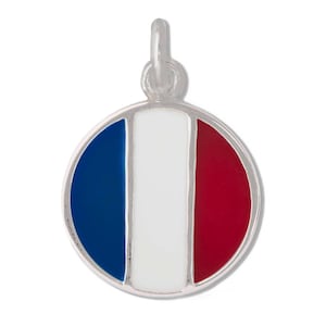 Französische Emaille Flagge 925 Sterling Silber Charm, französische Flagge emaillierte Anhänger, Tricolor von Frankreich Silber baumeln, Reise Schmuck