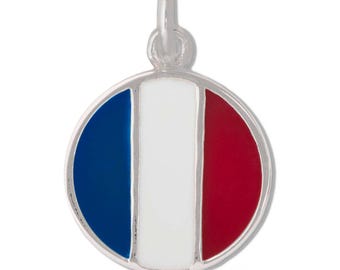 French Enamel Flag 925 Sterling Silver Charm, Tricolour of France Enameled Pendant, Travel Jewelry