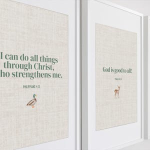 Mallard Duck Bible Verse Nursery Prints, Woodland Theme, Christian Deer Nursery Decor Fishing Decor for Boys Room, Minimalist Nursery Decor