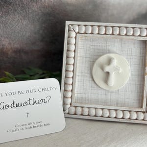 Handmade Wooden Frame with Clay Cross, Personalized Godmother Proposal Keepsake