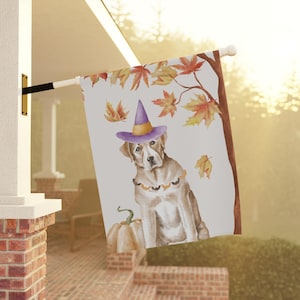 Halloween Flag for Dog Lovers, 12x18 Fall Lab Outdoor Flag, 24x32 Custom Dog Autumn Garden Flag, Fall Garden Flag