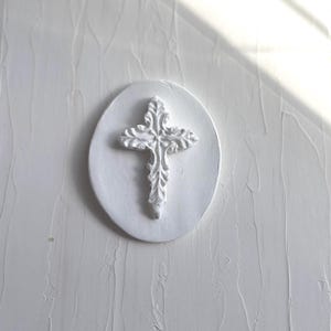 Cross Intaglio, Neoclassical White Plaster Style Medallion, Minimalist Plaster Seal