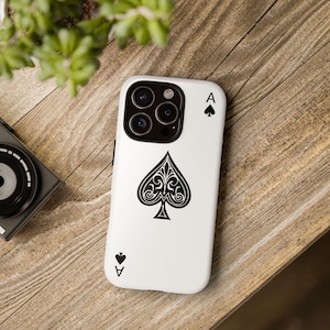 Ace of Spades iPhone-hoesje, iPhone 16 15 14 13 12 11, matte en glanzende afwerking, verjaardagscadeau, cadeau voor kaartspelliefhebbers, esthetische kaart