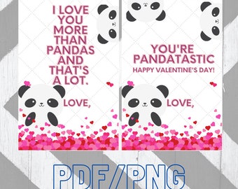 Digital Panda Valentine Printable Card Handmade Pandatastic Love You More