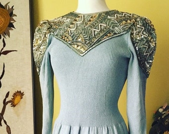 VTG Pat Sandler For WEllmore Sequins Sweater Dress Cocktail 1960s