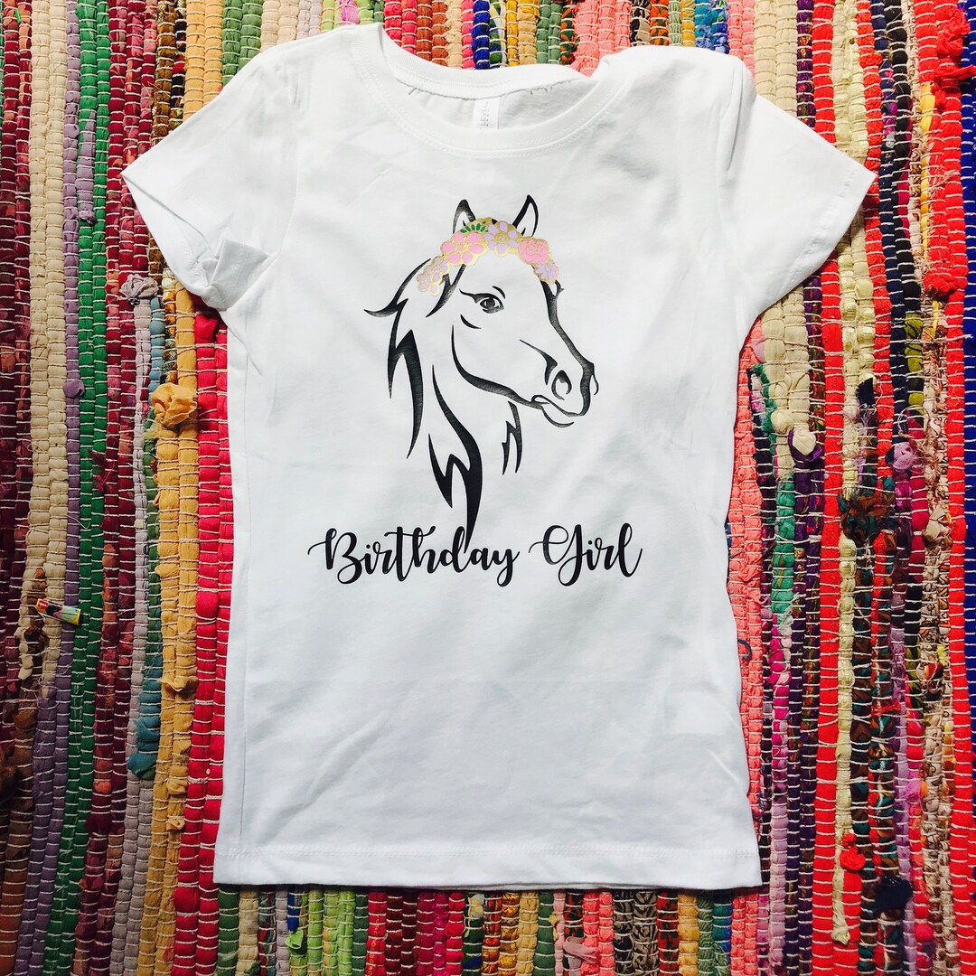 Birthday Party Custom Girl T-shirt Floral Horse Crown Gold Pink - Etsy